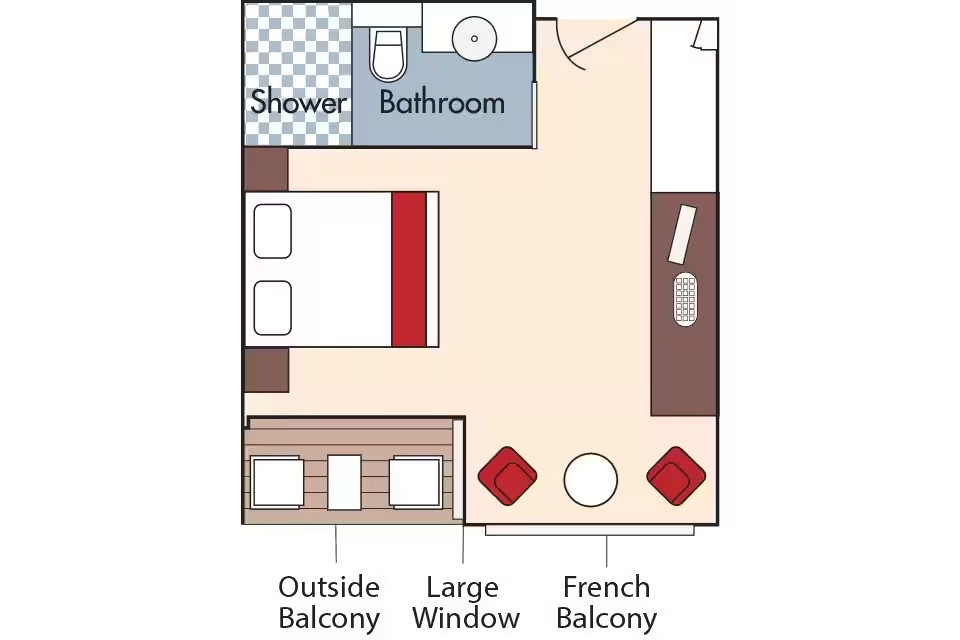 Cabine avec balcon à la française et balcon extérieur