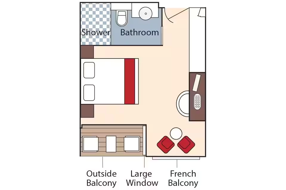 Cabine avec balcon à la française et balcon extérieur