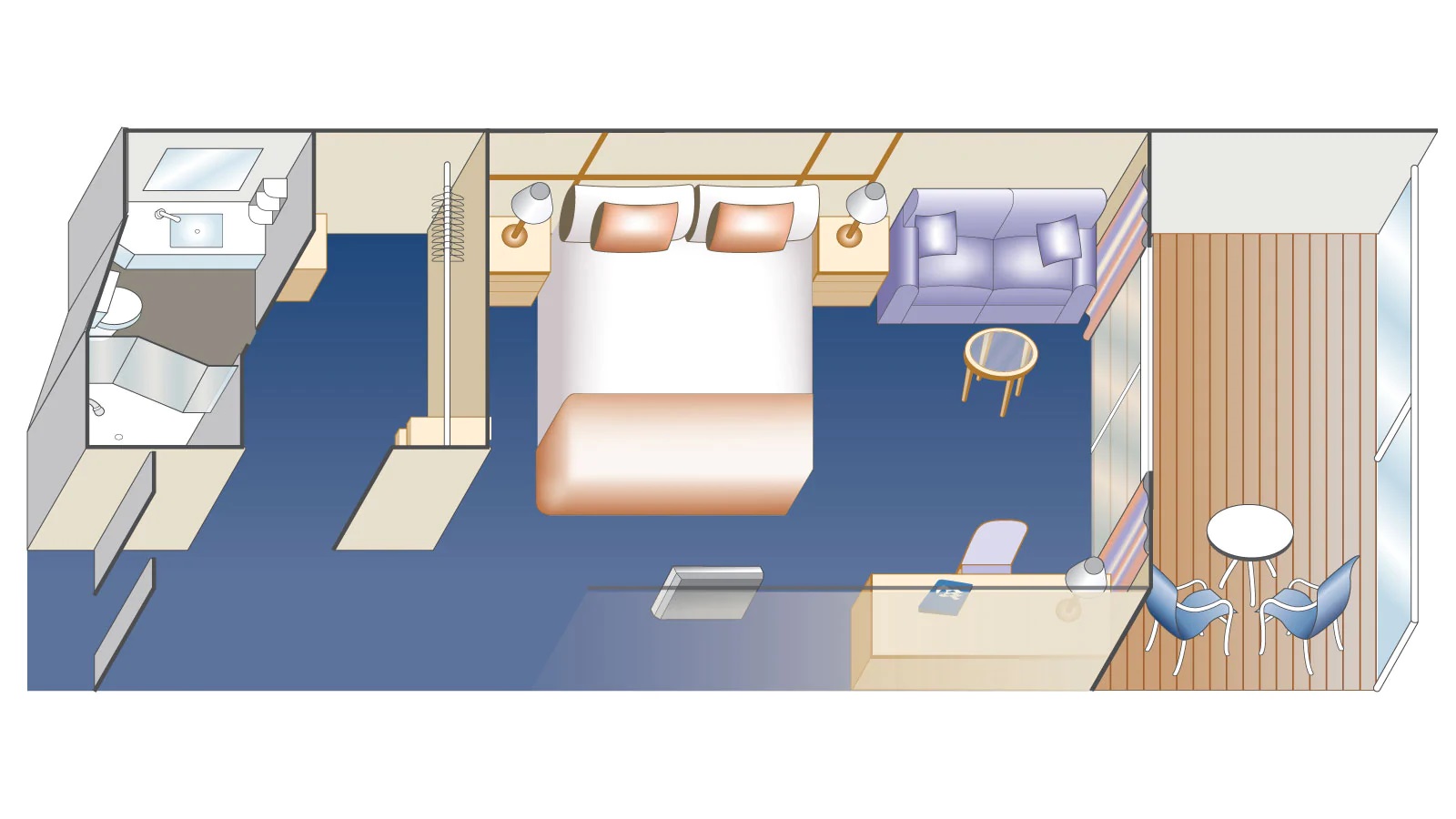 Cabine de luxe avec balcon et deux lits bas