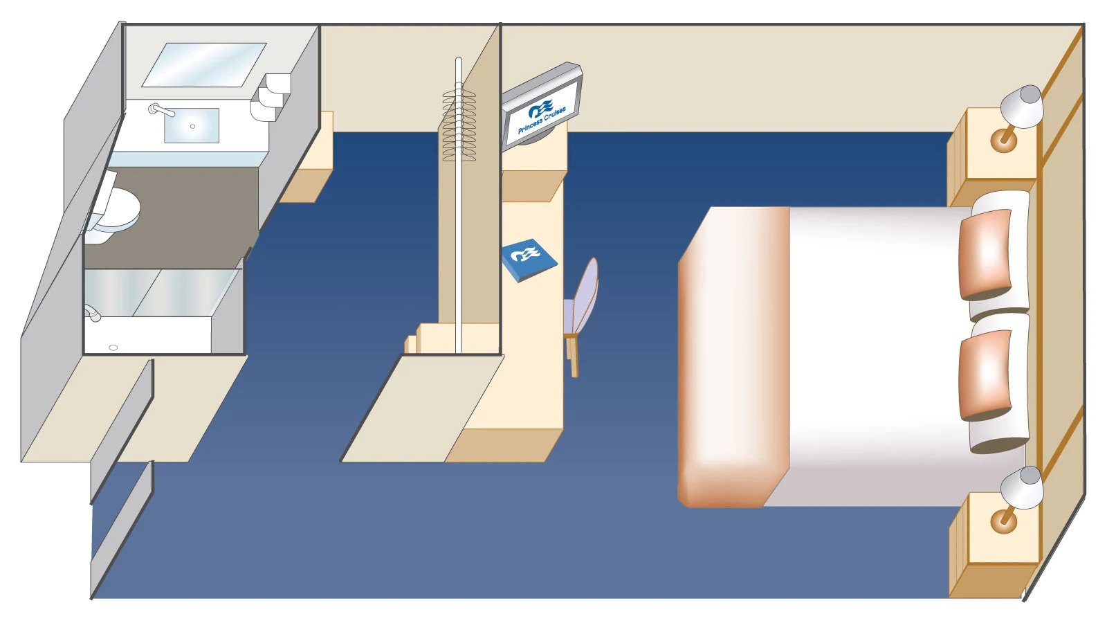 Cabine intérieure avec deux lits bas