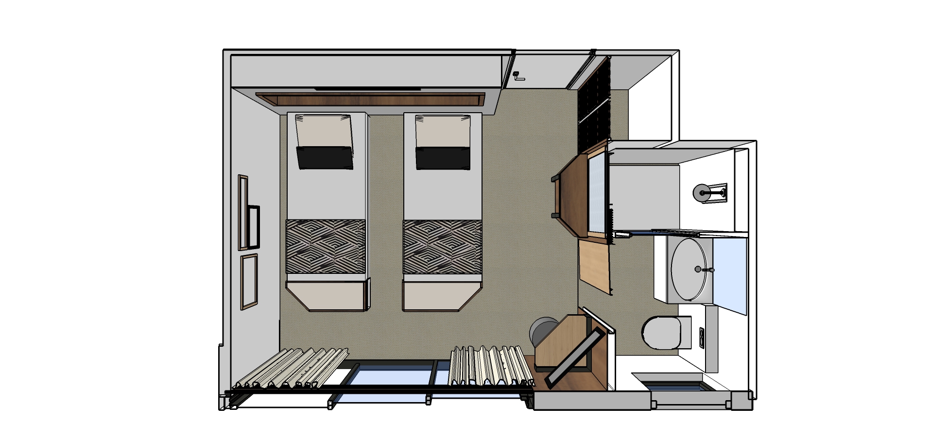 Cabine à deux lits avec balcon sur le pont principal