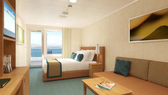 Cabine avec grand balcon et vue orientée vers la poupe