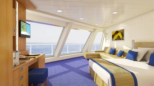 Cabine avec grande vue panoramique sur l'océan