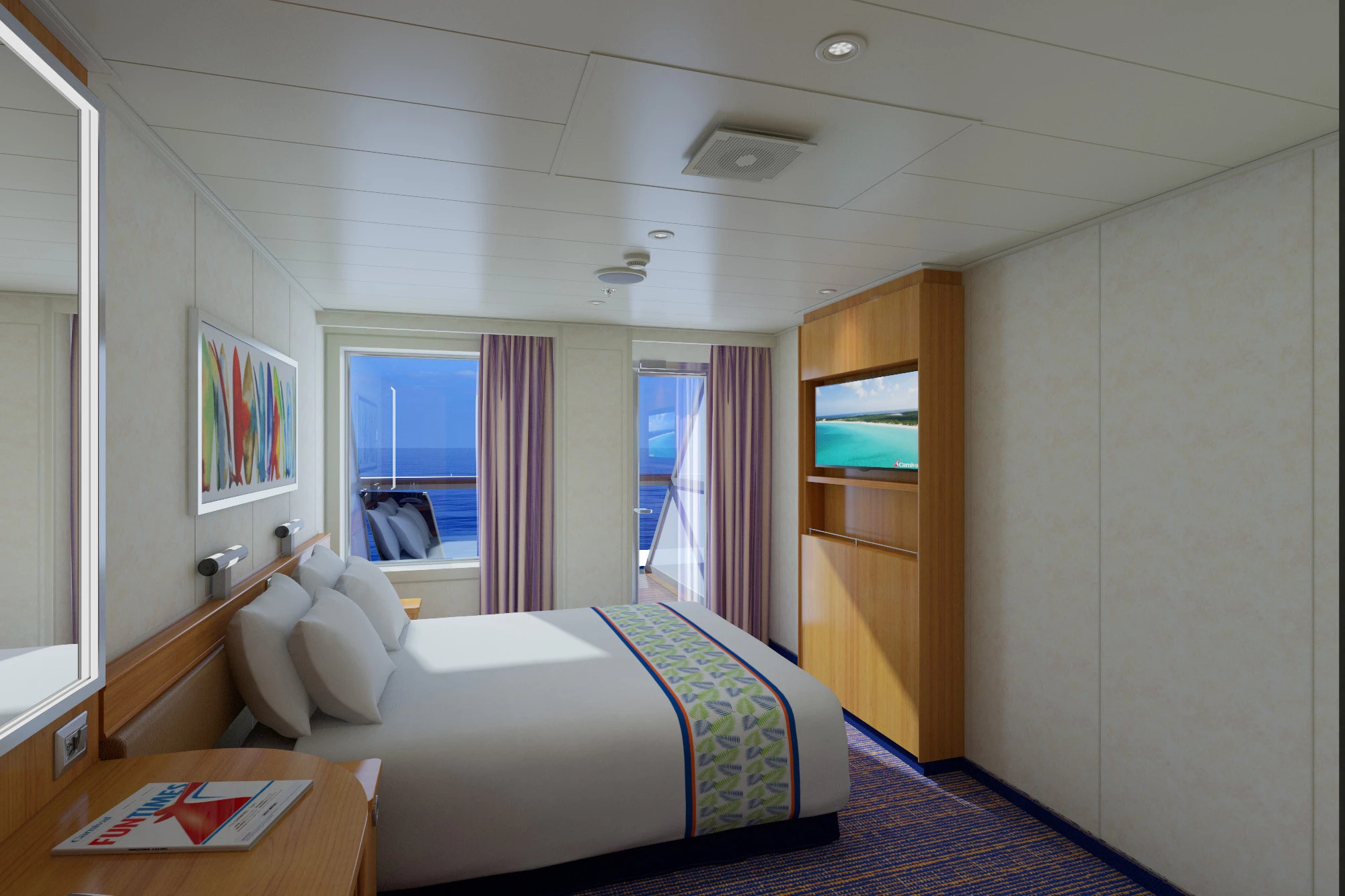 Cabine avec grand balcon orienté vers la poupe