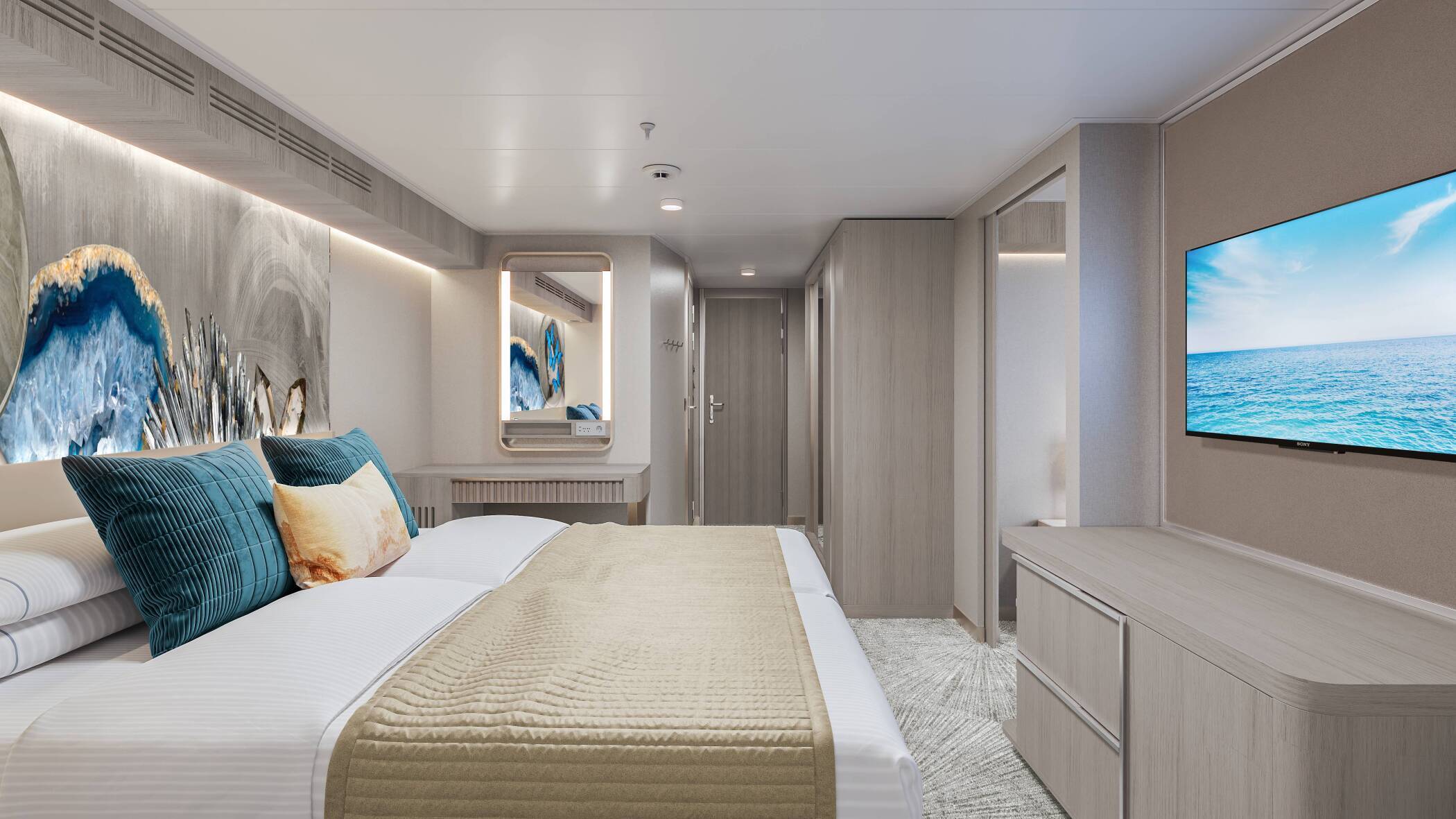 Suite orienté vers l'avant avec chambre principale et grand balcon