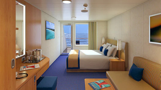Cabine avec grand balcon et vue orientée vers la poupe